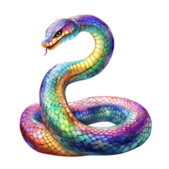Fototapeta premium A rainbow serpent biting its tail, symbol of spiritual unity, isolated on transparent background