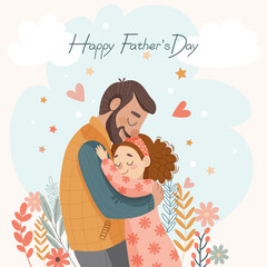 Father Hugging Daughter - Cute Father's Day Vector Illustration