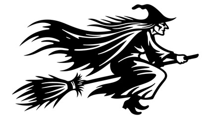 Halloween witch silhouette vector on tranparent background