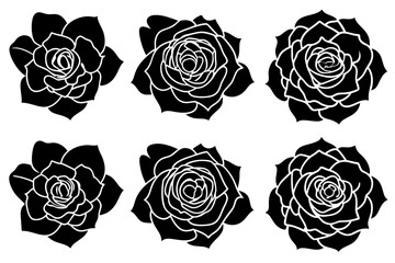 set of rose silhouette vector on tranparent background
