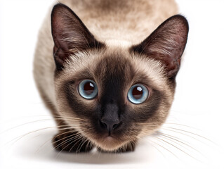 Close-up of a Siamese cat on white background