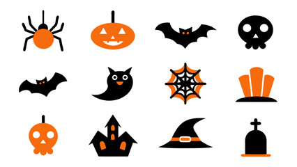 set of halloween icon vector on tranparent background