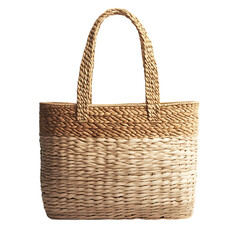 Elegant Straw Tote Bag with Fine Woven Details Isolated on Transparent Background