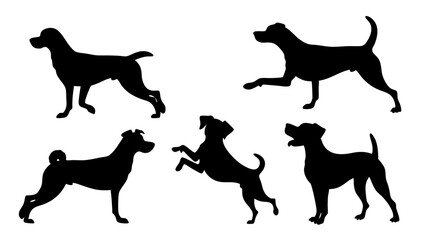 set of dog different pose silhouette vector