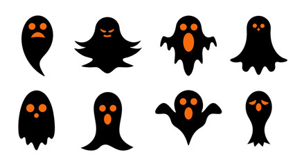 set of halloween ghost vector on tranparent background