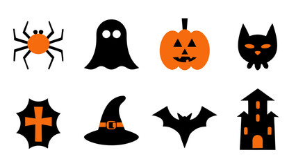 set of halloween icon vector on tranparent background