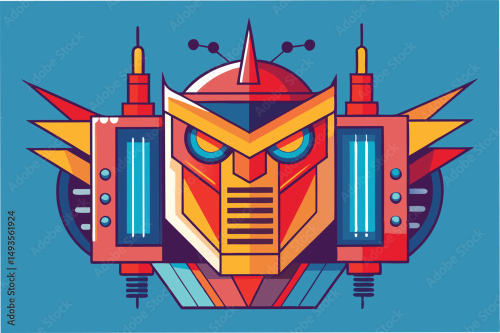 Leinwandbilder bold vector illustration of a stylized robotic face with vibrant colors and geometric shapes, combin
