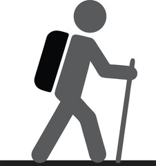  Hiking Icon - Hiker Silhouette with Backpack and Stick