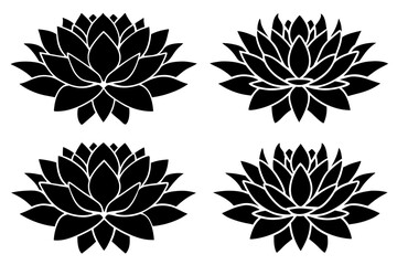 set of lotus flowes silhouette vector on tranparent background