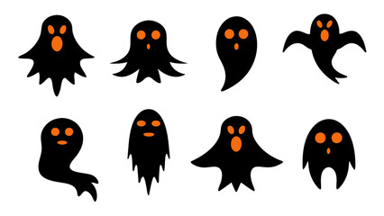 set of halloween ghost vector on tranparent background