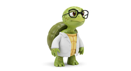 A whimsical depiction of a turtle dressed in a lab coat, wearing glasses, ready to conduct science.