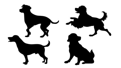 set of dog different pose silhouette vector