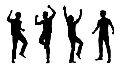 Silhouettes Happy Men Silhouettes Success Happy Emotion Win Collection Jump Celebration Vector Illustration