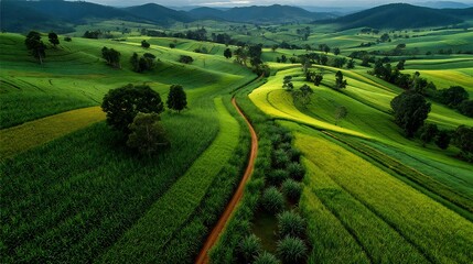 Fototapeta premium Large scale organic sugarcane field managed satellite imaging for water needs and no synthetic pesticide usage