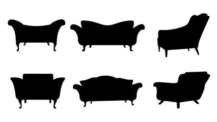 set of modern sofas silhouette vector on white