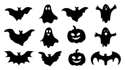 set of halloween icon silhouette vector on tranparent background