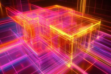 Obraz premium Abstract architectural structure, glowing lines, vibrant colors