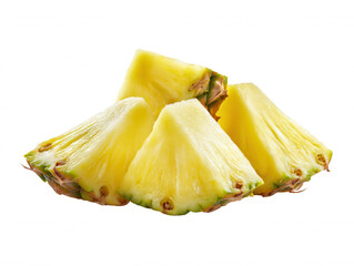 A bright, flavorful stack of fresh pine chunks showcases the vibrant yellow fruit and textured green rind against a clean, isolated white background.