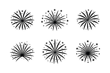 A set of firework silhouette vector art illustration