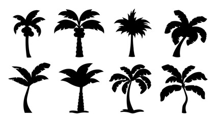 Naklejka premium set of stylized palm tree silhouette vector on tranparent background