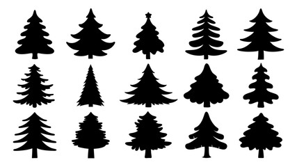 Obraz premium set of xmas tree silhouette vector on tranparent background