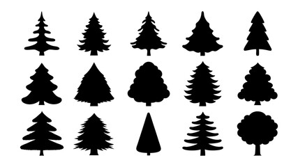 Fototapeta premium set of xmas tree silhouette vector on tranparent background