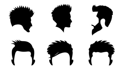 set of silhouettes of men's hairstyles