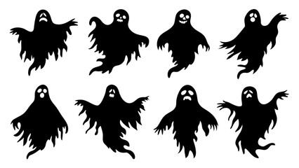 Ghost set. Spooky halloween silhouette.