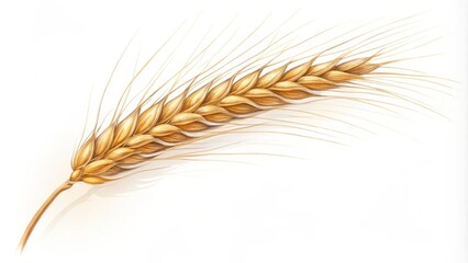 Golden Wheat Ear Illustration on White, Grain , Harvest