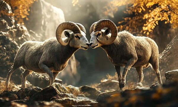 Bighorn sheep in mountains