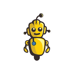 Yellow Robot Logo with Blue Light Friendly AI Mascot for Technology and Robotics Branding
