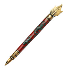 A Red and Gold Fountain Pen with Dragon Design Isolated on Transparent Background