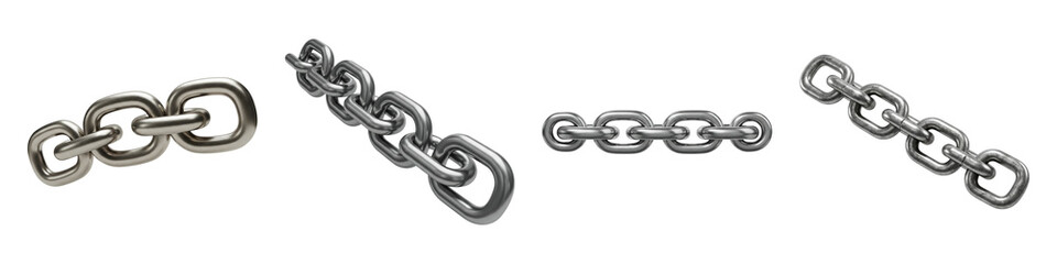 Obraz premium Metal Chain Icons – Realistic Steel Link PNG Clipart Set