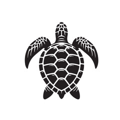 Obraz premium Black Color Sea Turtle Silhouette Vector Illustration, Solid White Background. minimal vector design