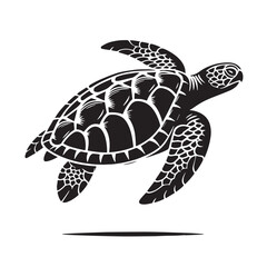 Fototapeta premium Black Color Sea Turtle Silhouette Vector Illustration, Solid White Background. minimal vector design