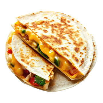 Melted Cheese Quesadilla isolated on a transparent background