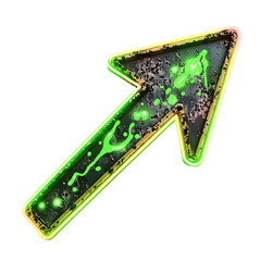 A Glowing Neon Green Arrow with Toxic Algae Blooms Isolated on Transparent Background