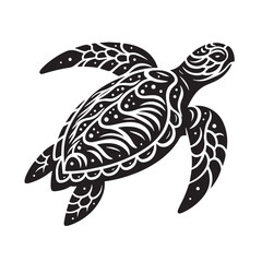 Fototapeta premium Black Color Sea Turtle Silhouette Vector Illustration, Solid White Background. minimal vector design