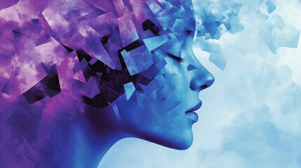 Abstract portrait of a woman with geometric shapes on light background