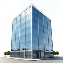 Modern Glass Office Building Exterior with Trees, architecture, design