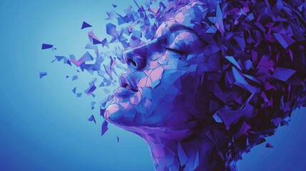 Abstract geometric portrait of a woman on a blue background