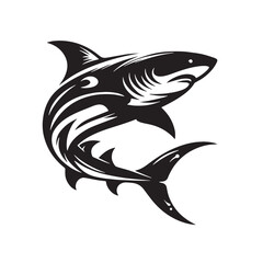 Black Color Shark Silhouette Vector Illustration, Solid White Background. minimal vector design