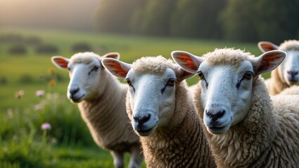 Fototapeta premium Restrict sheep in a grassland