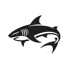 Black Color Shark Silhouette Vector Illustration, Solid White Background. minimal vector design
