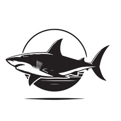 Black Color Shark Silhouette Vector Illustration, Solid White Background. minimal vector design