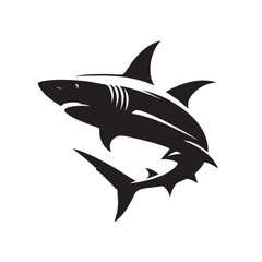 Black Color Shark Silhouette Vector Illustration, Solid White Background. minimal vector design