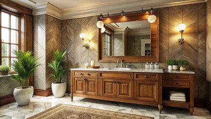 Vintage CelluModern Bathroom: Elegant Wood, Marble, & Serene Style