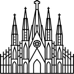 Gothic Cathedral Silhouette –Black Silhouette of Famous European Church
