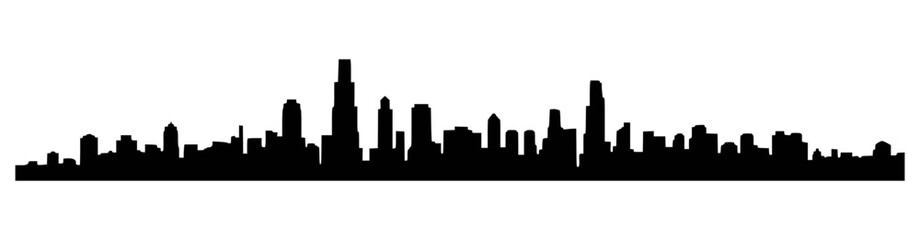 Naklejka premium Black silhouette cityscape of skyscrapers on white background