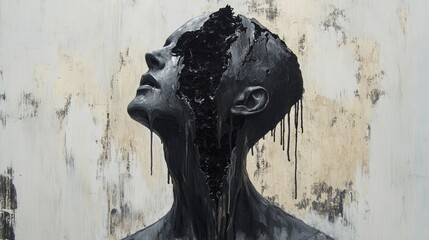 Abstract head with dark void on textured background artwork
